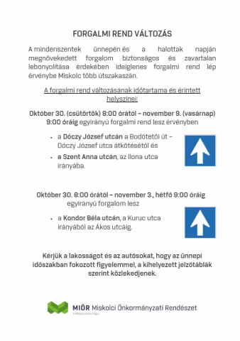 Forgalmi rend változás!